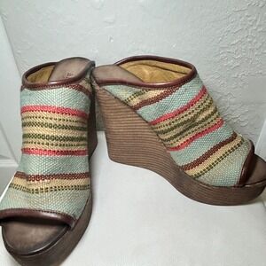 Billy Reid Women's Woven Fabric Wedge Platform Sandals Striped Open Toe Size‎ 9